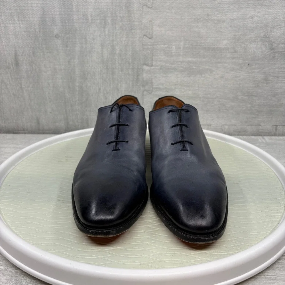 Santoni 2152 Dress Shoes Hand Antiqued Plain Toe Bal Oxford Blue Ombre Leather